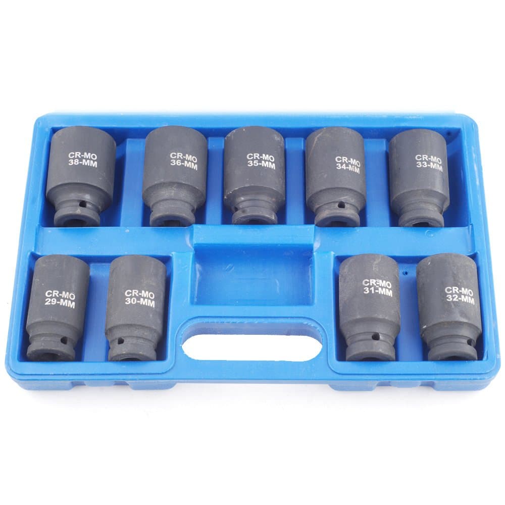 Aleto 9pc 1/2" Drive Deep Impact Axle Hub Nut Socket Set 29-30-31-32-33-34-35-36-&38mm