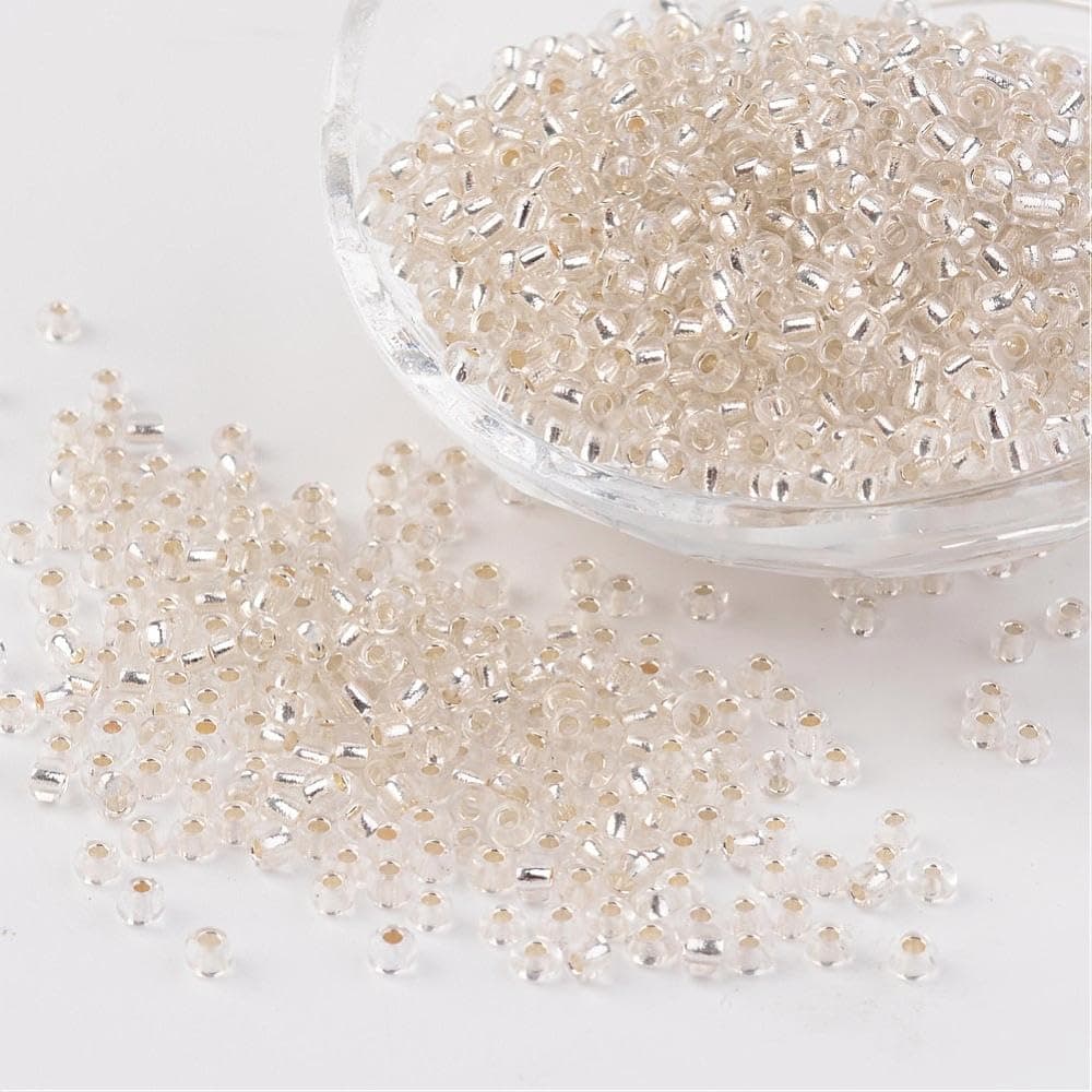 Glass Seed Beads | Lined | 3mm | Approx 50g | Silver