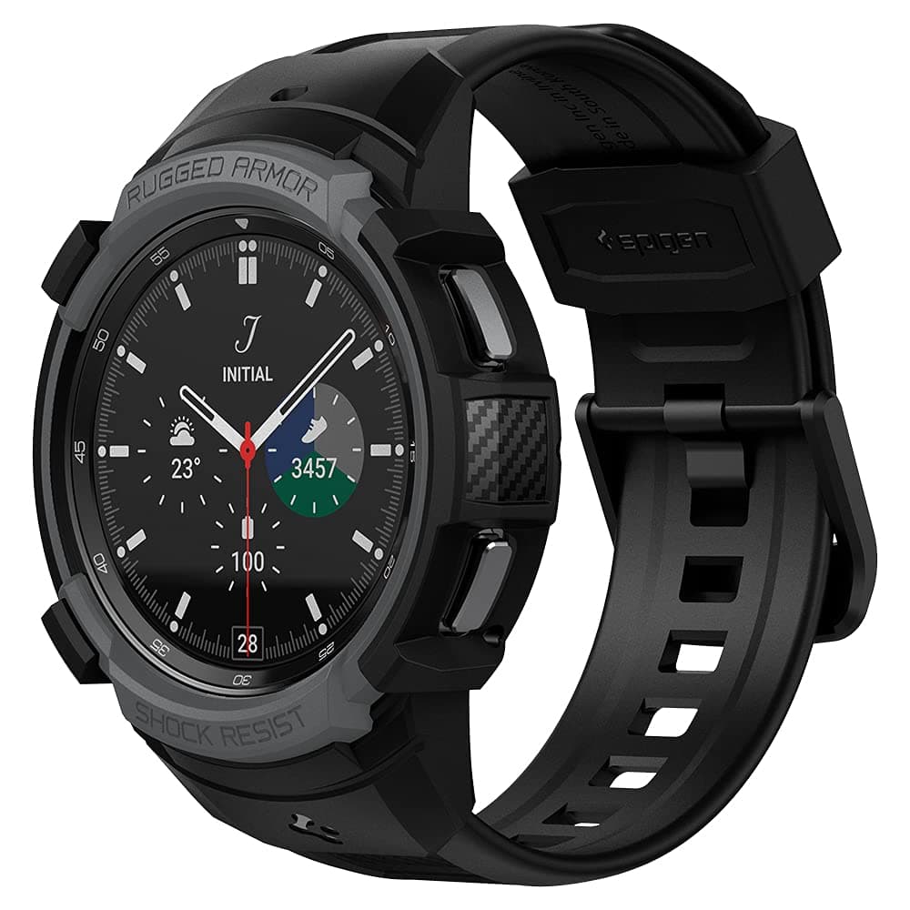 Rugged Armor Pro Case with built in Strap Compatible with Galaxy Watch 4 Classic 46mm - Charcoal Gray