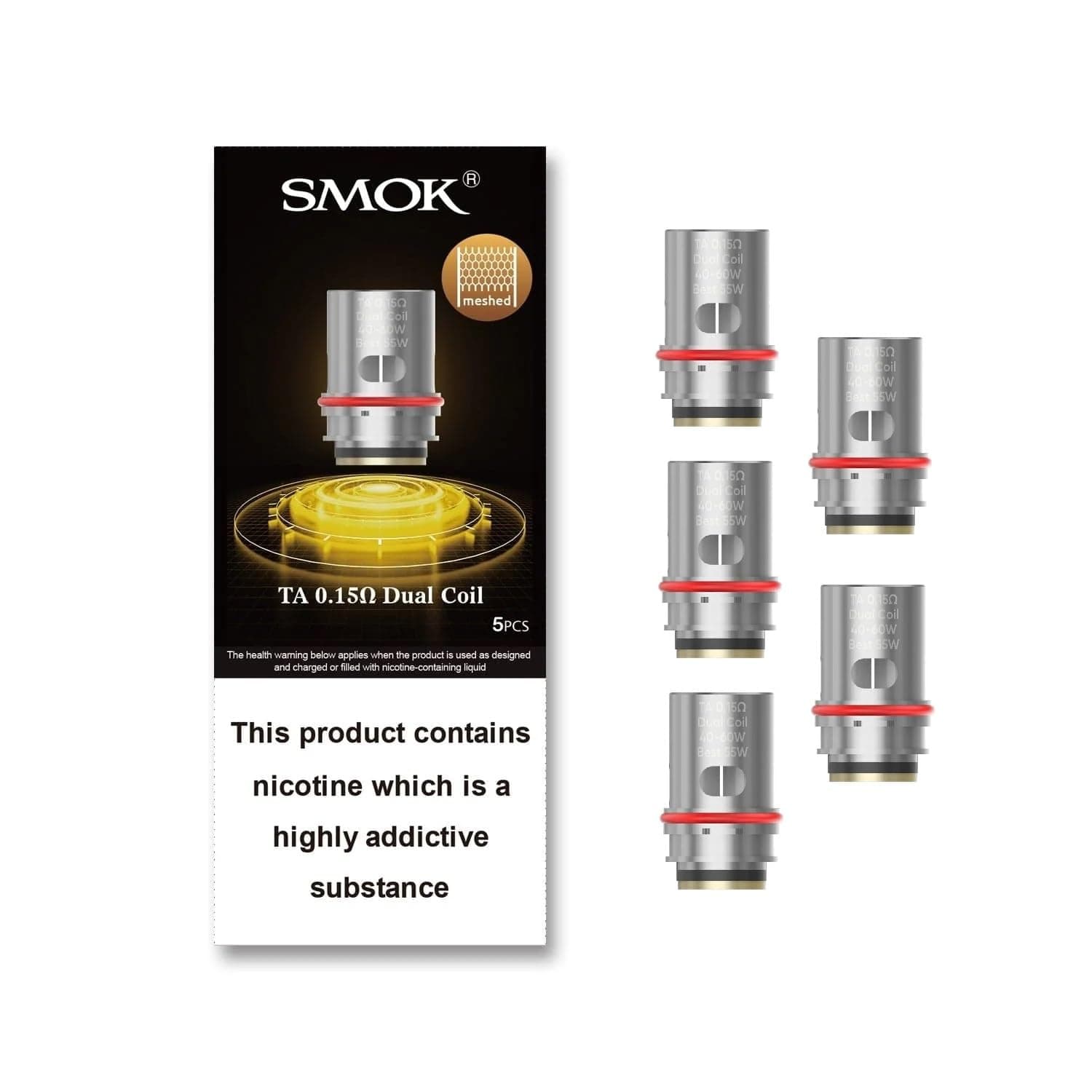 TA Coils 0.15 Ohm Mesh [Pack of 5] - Unleash Intense Flavor, Dense Clouds, Fast Heating and Long Lifespan, Replacement Coils For TAir Sub Tank, Mag Solo, Morph 3 Kit, No Nicotine