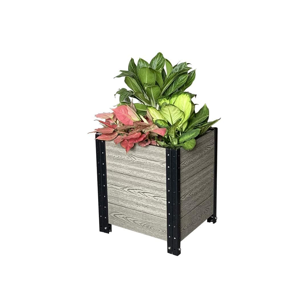 Everbloom Modular Cornerstone Wood Plastic Composite Planter Box in Gray 19" D x 17" W x 21" H - Grow Veggies Flowers Herbs Indoor Outdoor Backyard Patio Deck