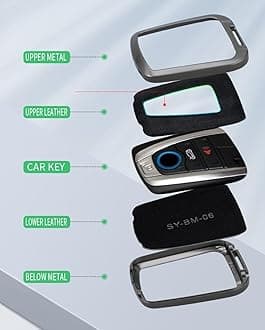 PU Leather+Zinc Alloy 4 Button Smart Key Fob Cover Case Fit for BMW 2014-2019 I3 2014-2020 I8 Keyless Key Holder with USA Flag Keychain Car Accessory A Gun Brown