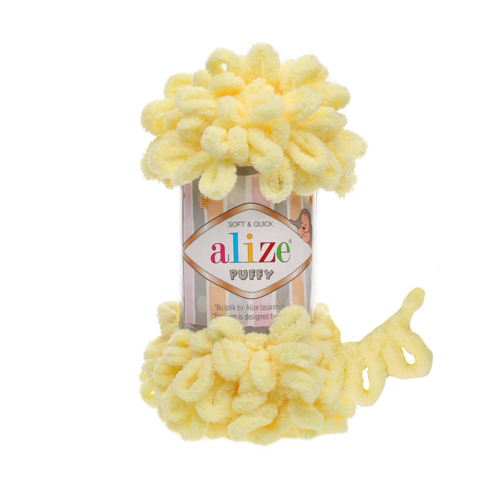 Alize Puffy Knitting Yarn 100 g, Patented Innovation, Loop Knitting without Needles, Colour: 13 Light Yellow
