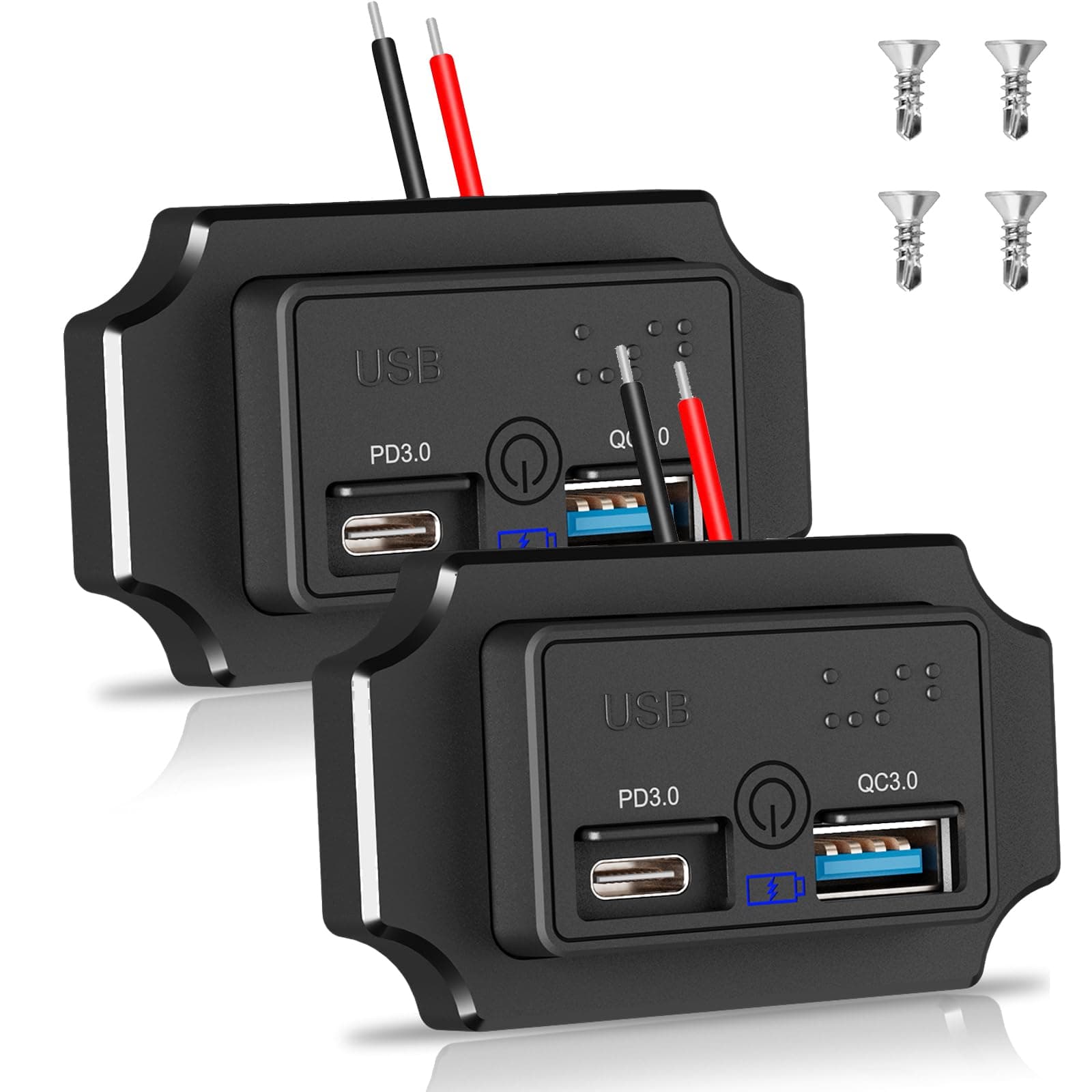 2PCS 12V RV USB Outlet with Touch Switch & Braille, 48W Dual PD3.0 Type-C & Quick Charge QC3.0 USB-A Port Panel Mount, Car USB Socket Charger Adapter for RV Marine Boat Bus ATV Motorcycle Truck Golf