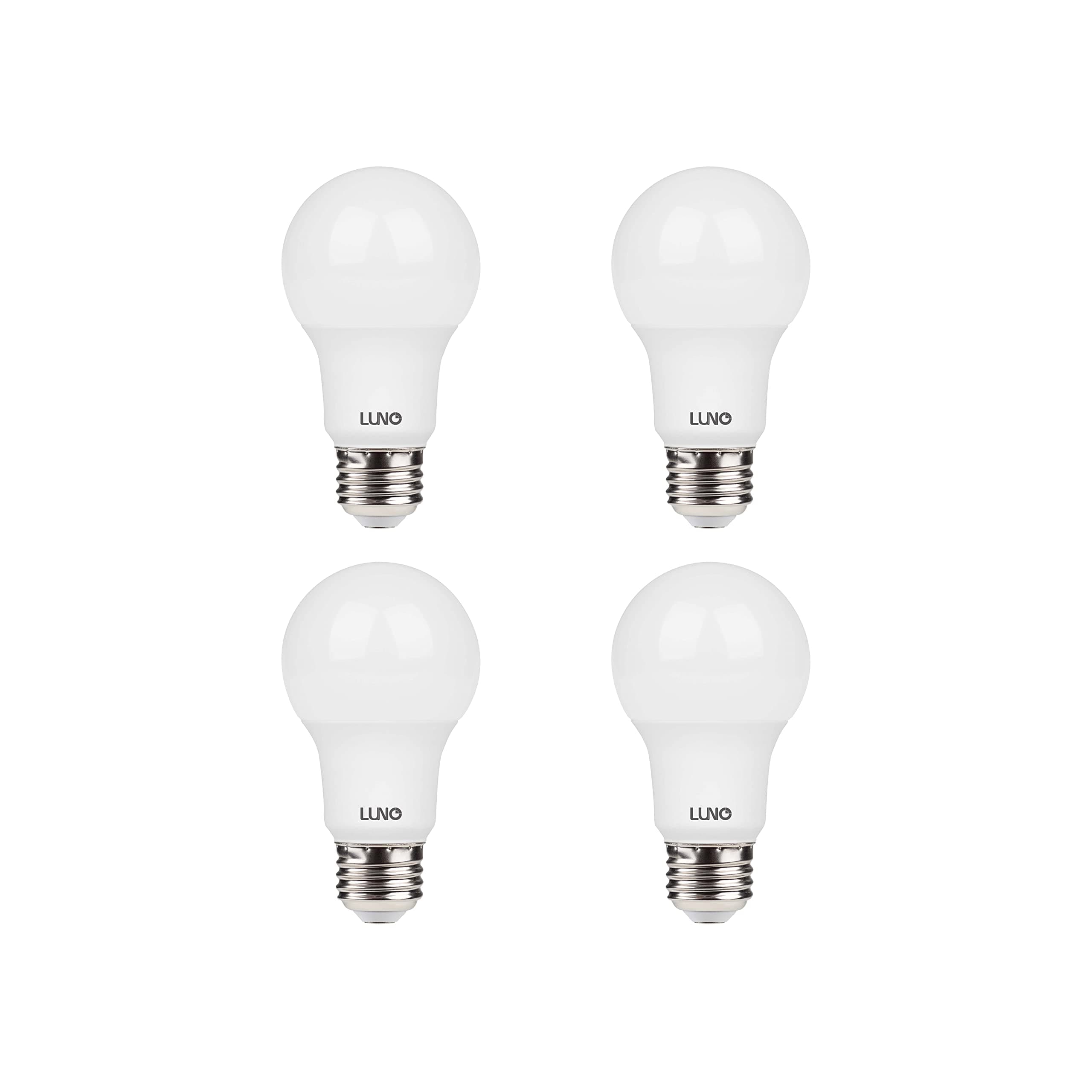 LUNO A19 Dimmable LED Bulb, 9.5W (60W Equivalent), 800 Lumens, 2700K (Soft White), Medium Base (E26),UL & Energy Star (4-Pack)