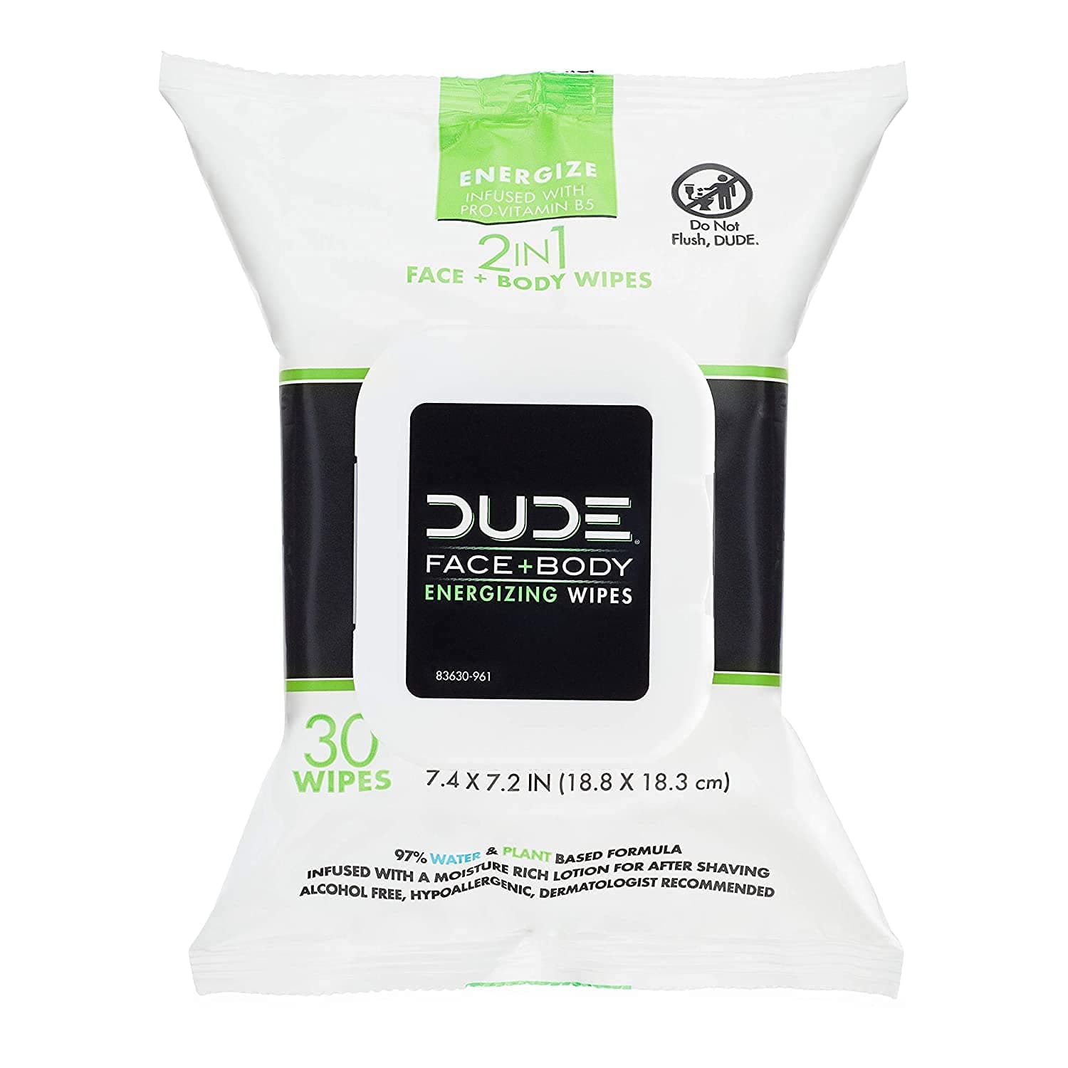DUDE WipesFACE Wipes,Energize - 30 Count