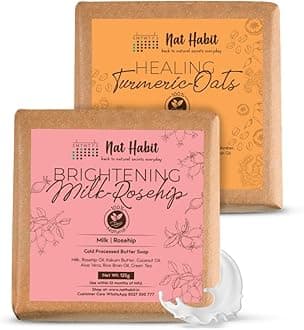 Turmeric Oats & Milk Rosehip Bath Soap Combo | Ayurvedic Cold-Processed Soaps with Milk, Haldi, Lactic Acid & Kokum Butter | Body Tan Removal, Scar Reduction & Skin Brightening|125g Each