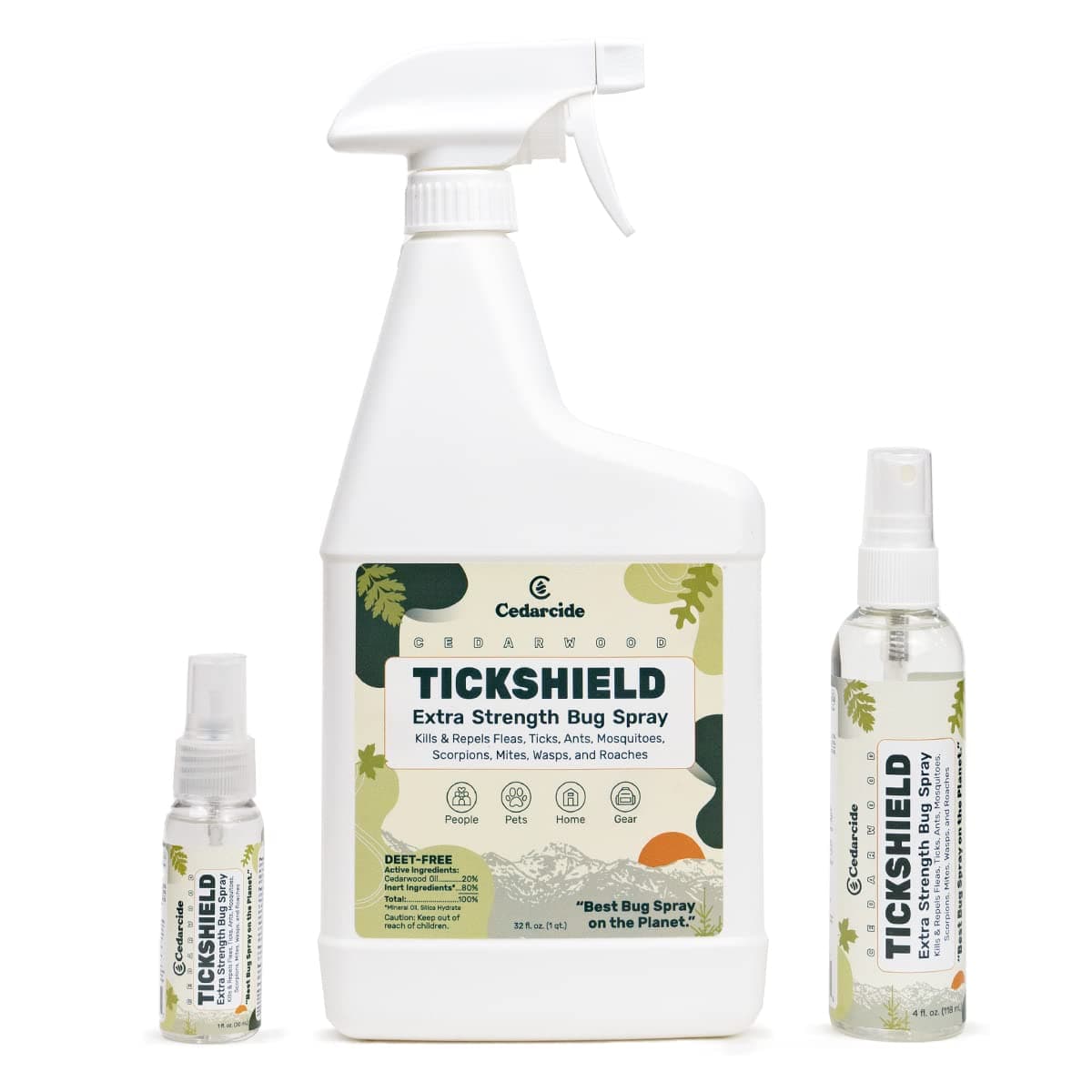 Extra-Strength Tickshield Kit | Deep Woods Cedar Oil Spray Kills & Repels Ticks, Fleas, Chiggers and Mosquitoes | Safe for People & Pets | Natural Essential Oils | Medium