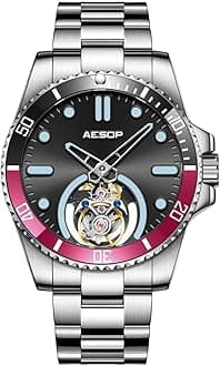 AESOP Tourbillon Men Watch Unidirectional Rotating Bezel Mechanical Hand Wind Wristwatches Analog Luminous Sapphire Stainless Business Luxury Watch for Men 7060