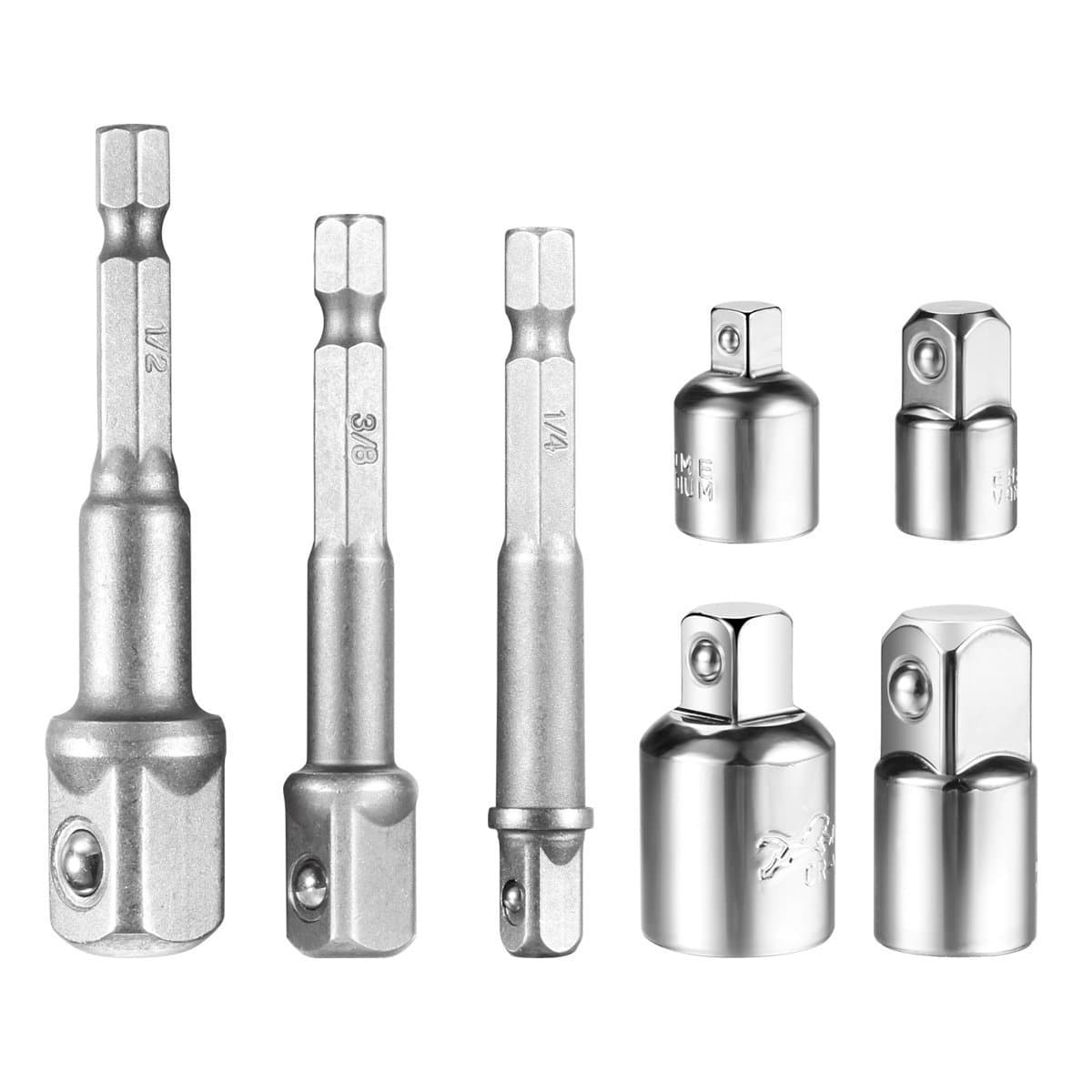 Feifox Power Extension Bit Set for Drill 1/4", 3/8", 1/2" Power Extension Bit Set (3 Pieces)+Socket Adapter Set Converter Set and Reducer Set (4 Pieces)