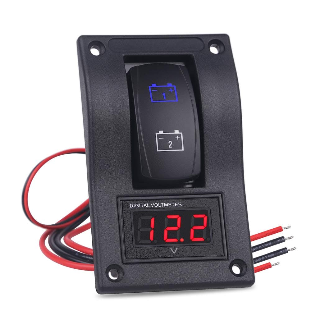 WATERWICH DC12V-24V LED Voltmeter Voltage ON-Off Buttom Ignition Dual Battery Test Panel Toggle Rocker Switch Panel for RV Car Vehicle Truck Trailer Yacht SUV Marine Boat