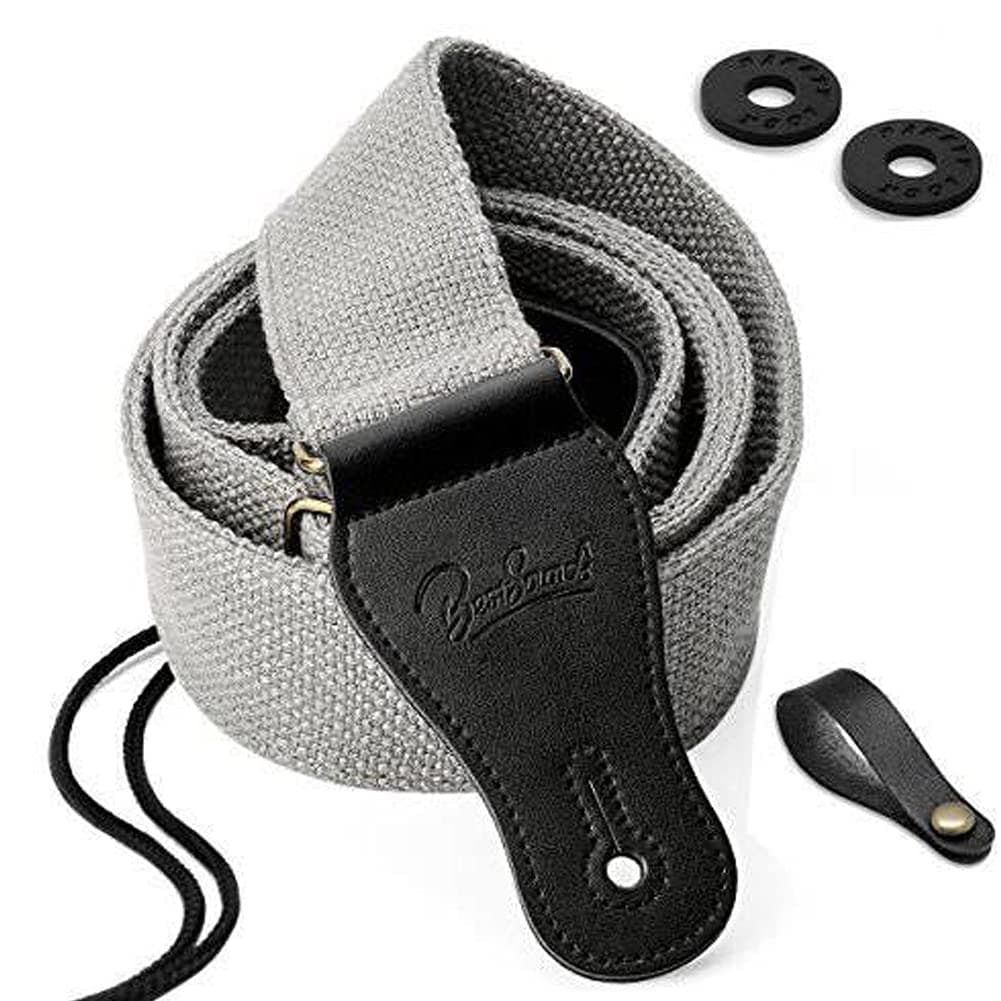 BestSounds Guitar Strap 100% Soft Cotton Genuine Leather Ends Strap for Acoustic Guitar, Electric Guitar, Bass & Mandolins