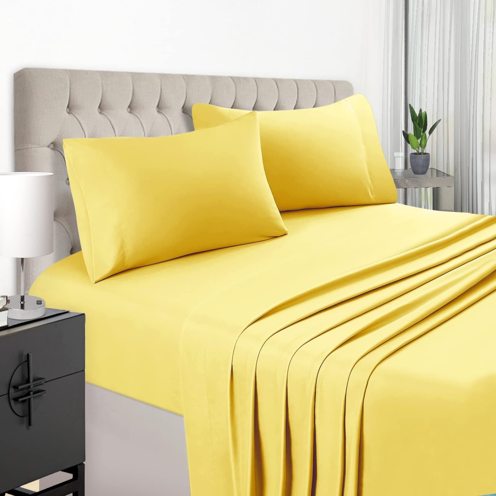 EaseHome Yellow Full Size Bed Sheet Set -Deep Pocket to 18 inches Mattress 4 Piece - Premium Bedding Sheets & Pillowcases Collection - Extra Soft