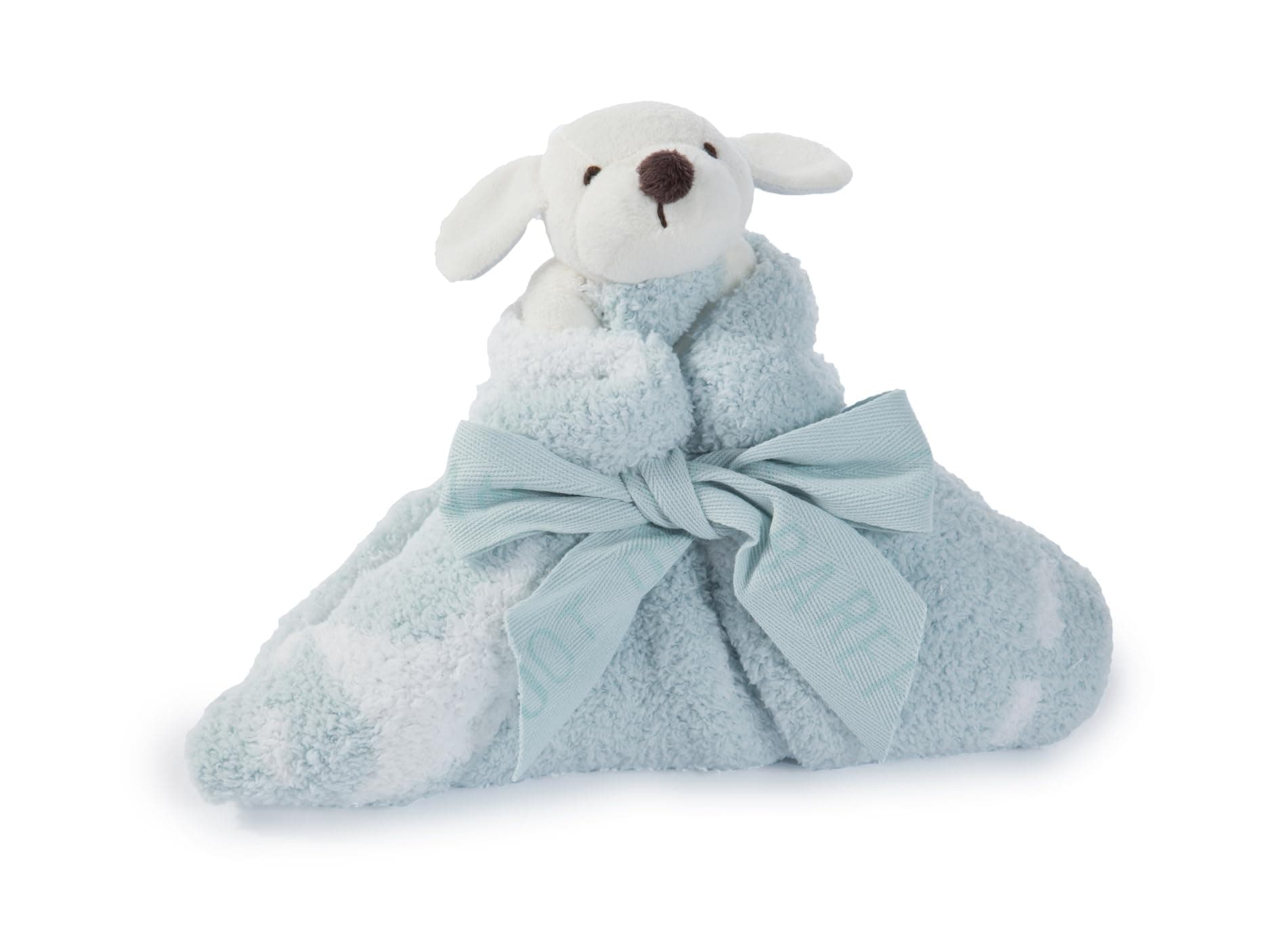 Barefoot Dreams CozyChic Dream Mini Blanket with Buddie Puppy Plush Toy, Toddler Ultra Soft Cozy Blanket, Lightweight Comfort Companion, Gifts for Girls & Boys, Machine Washable, 16" x 16", Aqua/White