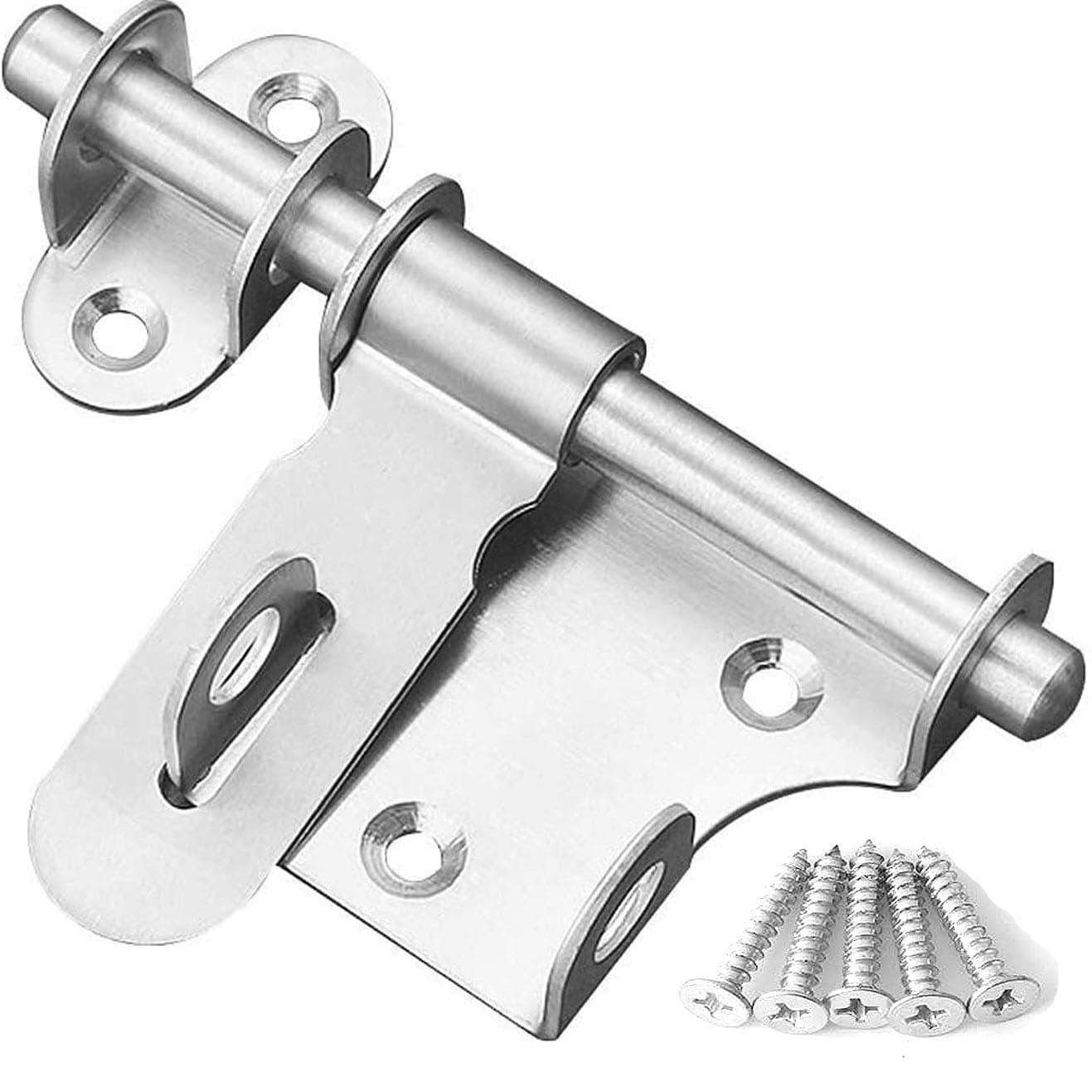 Slide Gate Latch Bolt Lock with Padlock Hole, Heavy Duty Fence Gate Bolt Latch Locks Hardware for Shed Wooden Fences Barn Yard Doors Outdoor Latch 6 Inch (Silver)