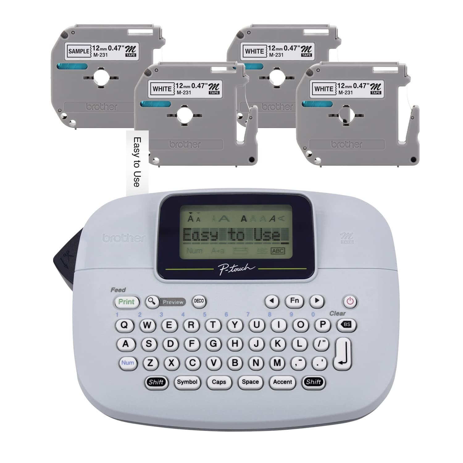 PT-M95 P-Touch Monochrome Label Maker Bundle (4 Label Tapes Included),White