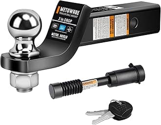METOWARE Trailer Hitch Ball Mount with 2 in Ball, Fits 2 Inch Receiver, 6000lbs Capacity Ball Hitch, 2-Inch Drop, Hollow Shank with 5/8" Hitch Lock, Black
