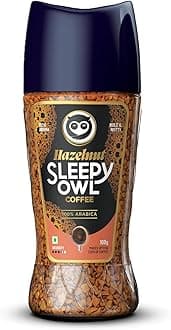 Sleepy Owl Hazelnut Premium Instant Coffee | 100% Arabica | Makes 50 Cups | Microground Technology | Ready in Seconds | 100g