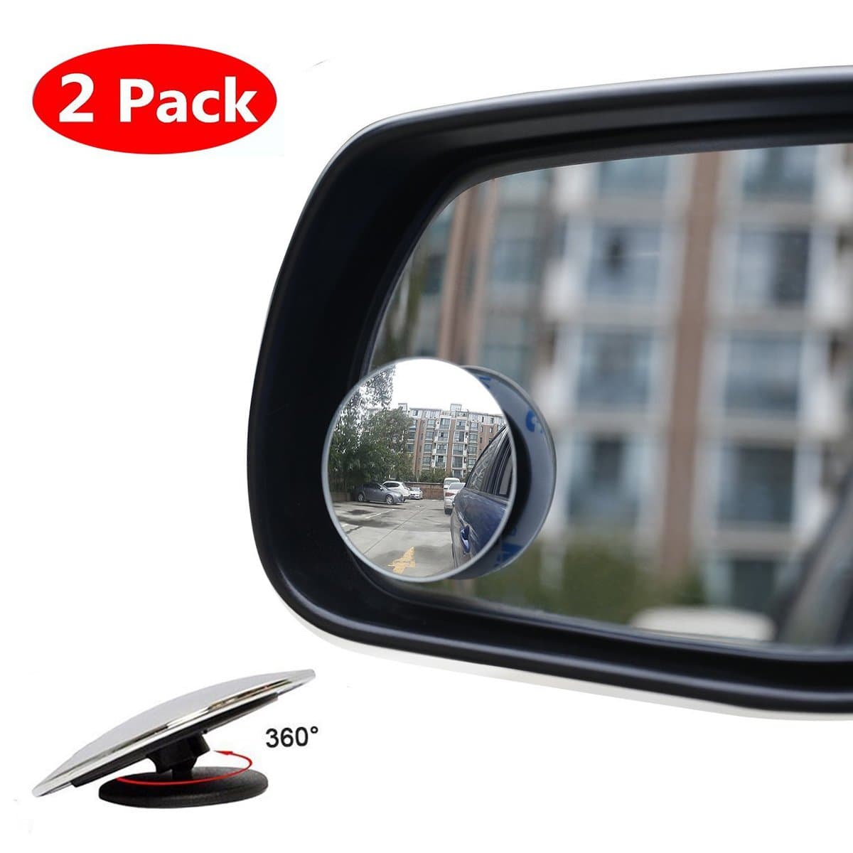 Car Blind Spot Mirror, Skybaba Universal 360 Degree Rear Panoramic Driver Safety View, 2 Round HD Glass Convex Rear View Mirror, Blind side car mirror (Pack of 2)
