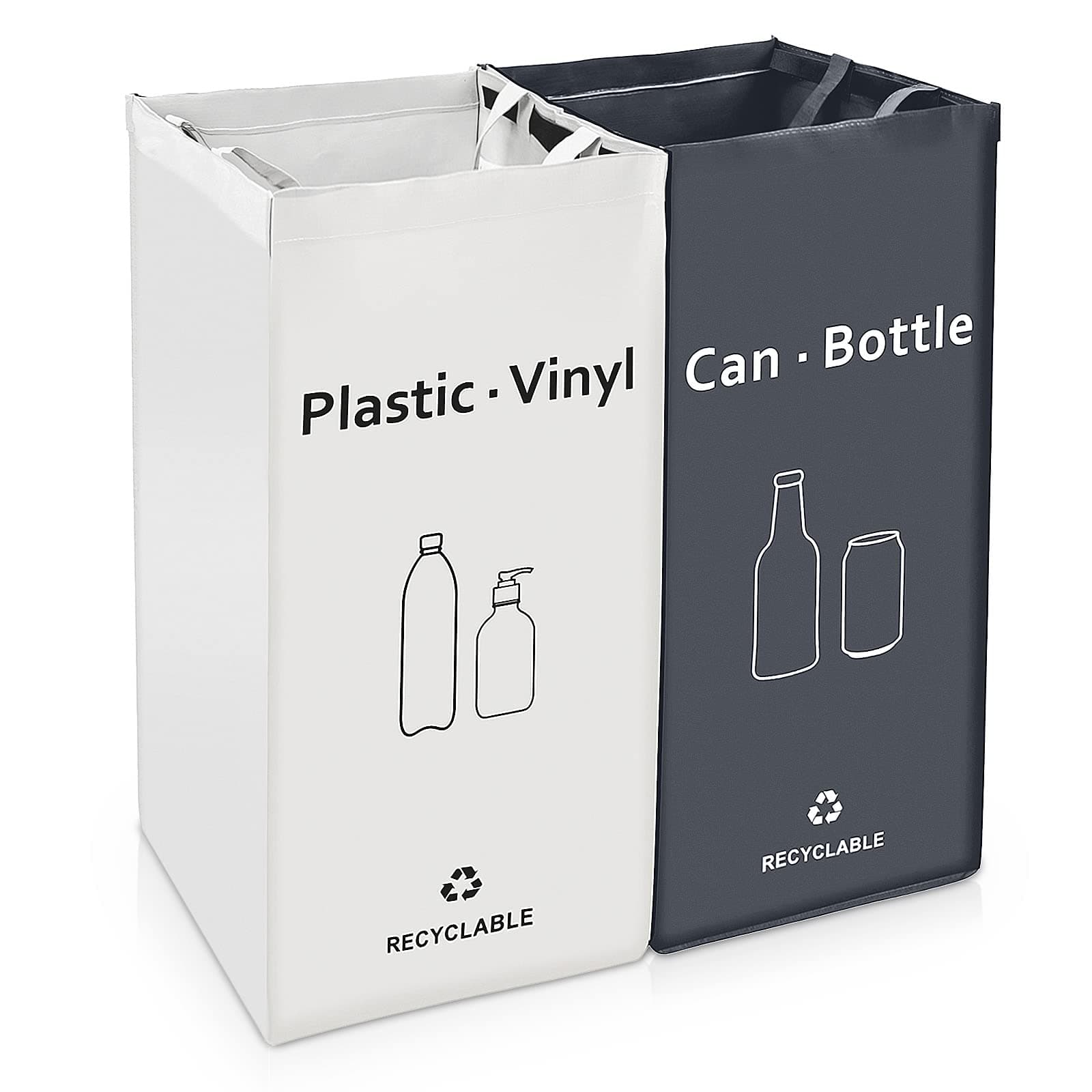 2 Pack Separate Recycling Waste Bin Bags, Recycle Bins for Kitchen Home - 28 Gallon Trash Bin, Recyclable Waste Trash Sorting Organizer, Durable, Washable, Affordable Recycle Bags