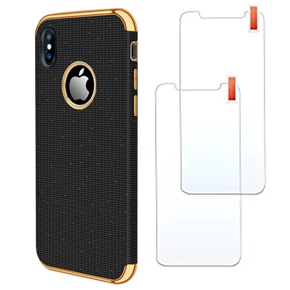 Luxury iPhonexcase Xphone X Case Matte iPhone X Cover Protective I Phone With 2 Pcs Tempered Glass Screen Protector (Black)