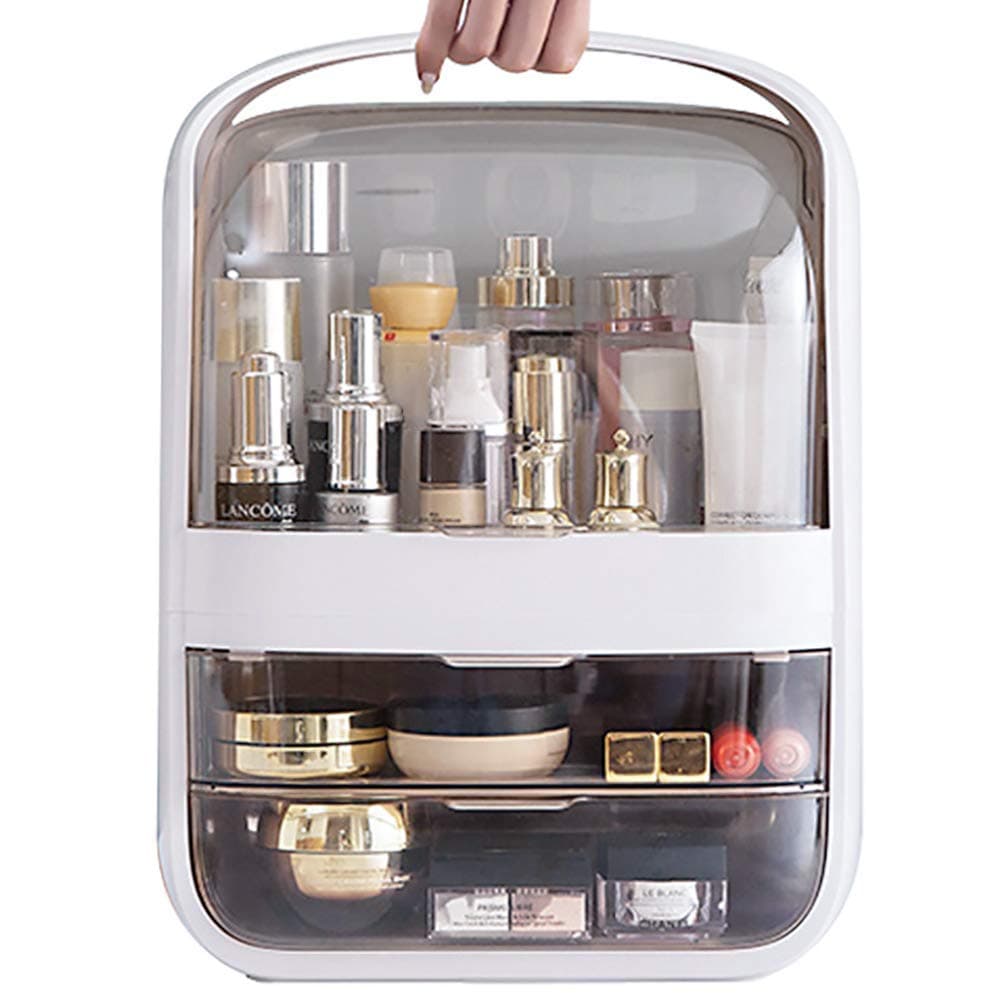Multifunctional Makeup Organizer with Drawers, Makeup Organiser Storage, 3 Layer Desktop Dustproof Cosmetic Storage Box, Dustproof Fully Open Cosmetics Storage Box Display Case