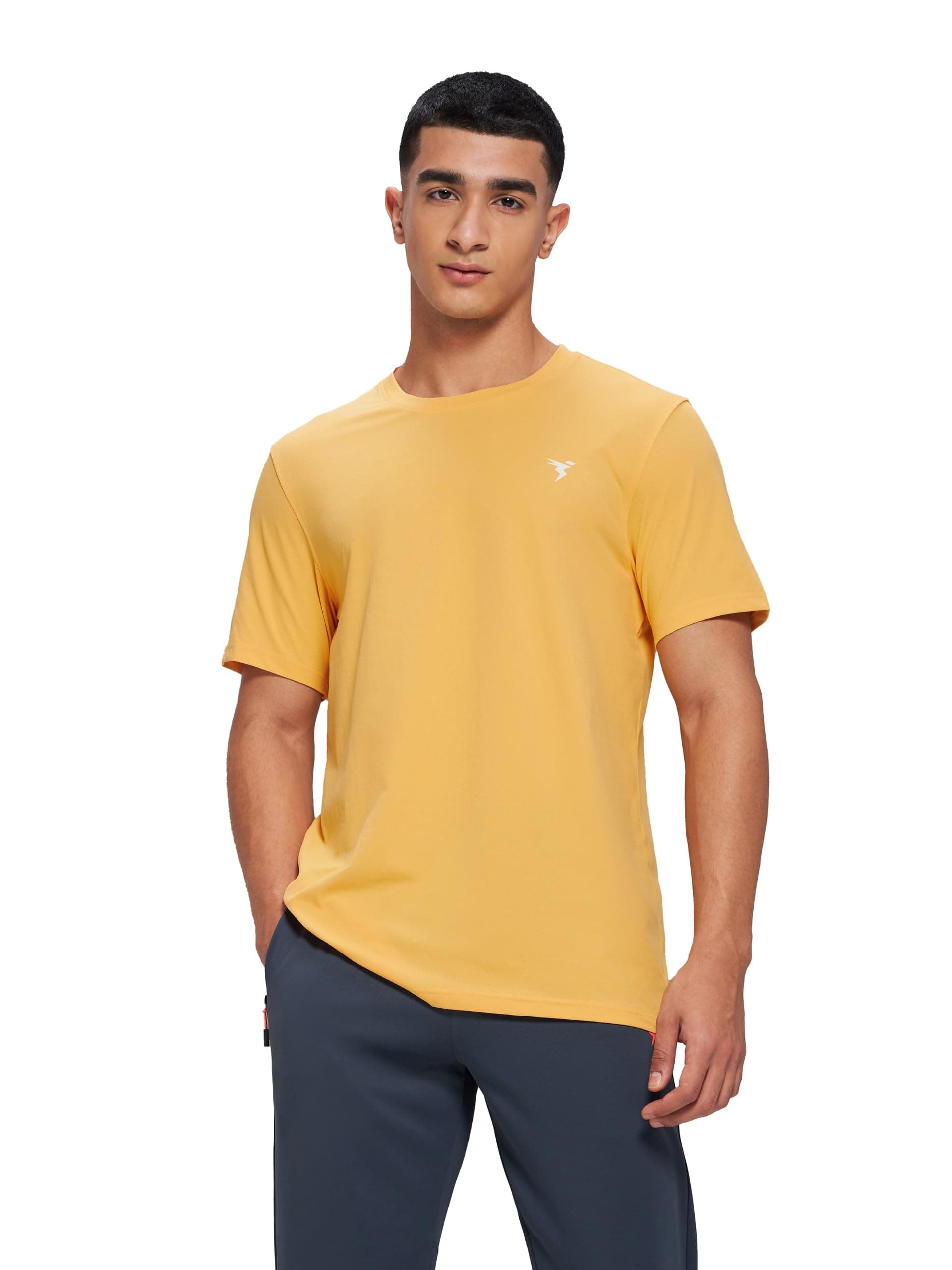 TECHNOSPORT Men's Slim Fit Solid Short Sleeve Crew Neck T-Shirt with Cotflex, Quick Dry and Wrinkle Resistance Fabric for Gym, Regular Usage and Sports