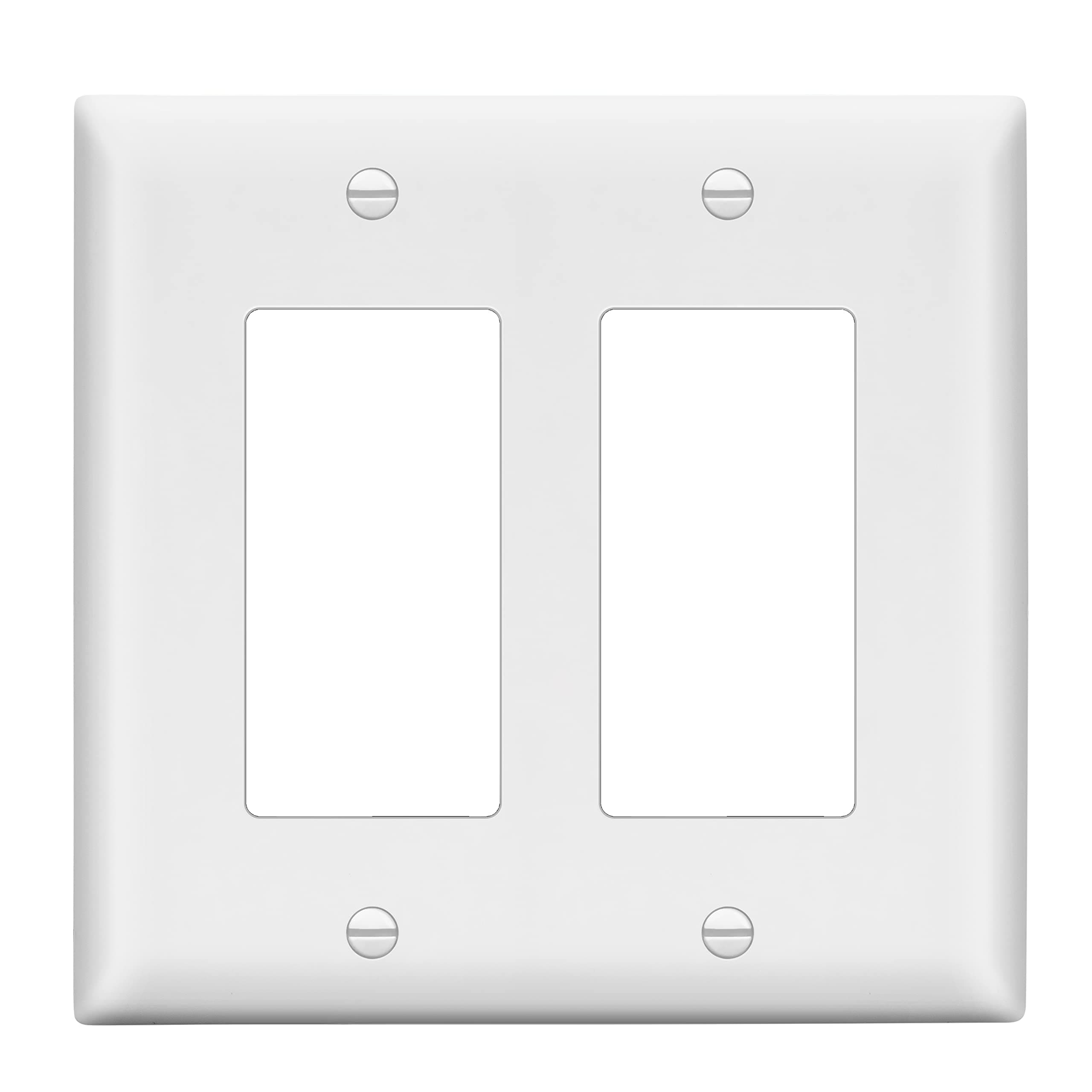 LIDER Matte Finish Double Decorator Switch Cover, 2 Gang Outlet Wall Plate, Mid-Size 2-Gang 4.88" x 4.92", Unbreakable Polycarbonate Thermoplastic, UL Listed, LWP-32M-W, White