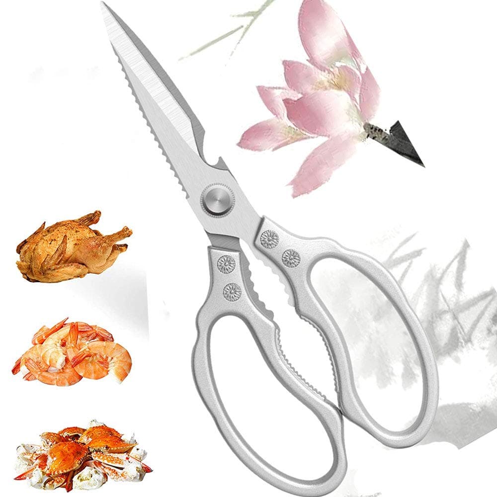 Multi Purpose Stainless Steel Kitchen Scissors Heavy Duty Kitchen Shears for Cutting Chicken, Meat, Fish, Vegetable, BBQ, Fruits, Seafood, Open Jars and Nut Cracker and Super Sharp(With Gadgets)