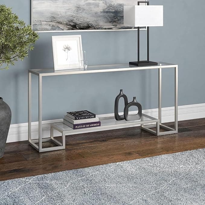 HOMETASTE Modern Long Narrow Metal Console Table - Extra Slim Sofa Table for Hallway or Behind Couch - Stylish and Functional Furniture - Sleek Narrow Sofa Side Table (Silver)