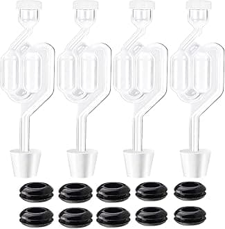 Fermentation Airlock 4 Pack Airlocks for Fermenting with 4pcs #6 Stoppers + 10 pcs Grommets, Clear (Anti-Yellow) Brewing Airlocks for Wine Beer Making Carboy Mason Jar