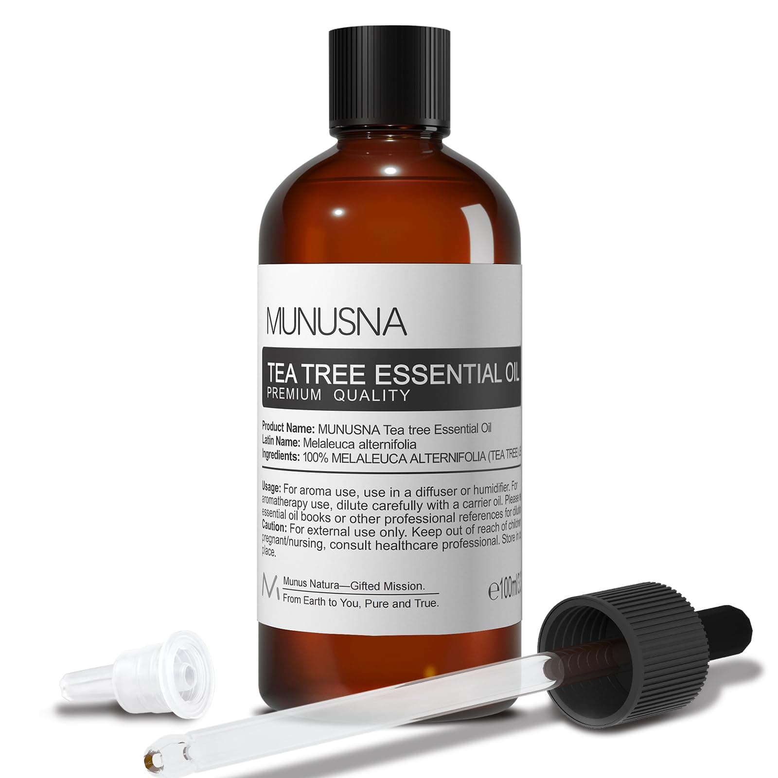 Tea Tree Essential Oil, MUNUSNA 100% Pure Tea Tree Oils for Skin, Hair Care, Aromatherapy Oil for Diffuser, Humidifier, DIY, Home, 100ML