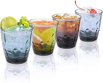 Glasses Drinking Set of 4, 12oz Vintage Drinking Glasses, Drinking Glasses for Cocktail, Beer, Wine, Whiskey, Water & Juice Drinkware (Gray-blue)