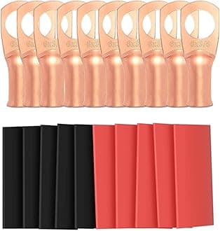 Sanuke 6 AWG - 3/8" Battery Terminal Connectors, Copper Wire Lugs Assortment Battery Cable Ends with 3:1 Heat Shrink Tubing