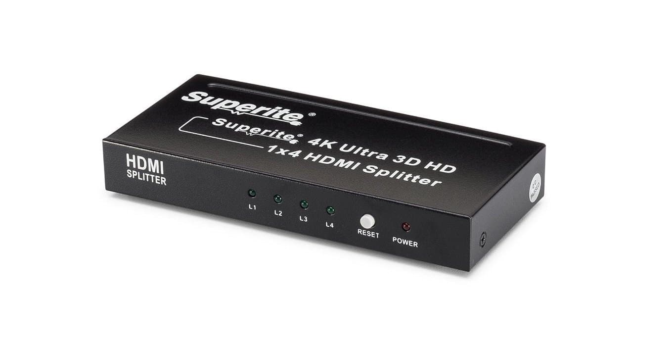 SUPERITE 4 Ports 1 x 4 HDMI Splitter Version 1.4 Certified Full Ultra HD 4K/2K 3D 1080P, 1 Input 4 Outputs
