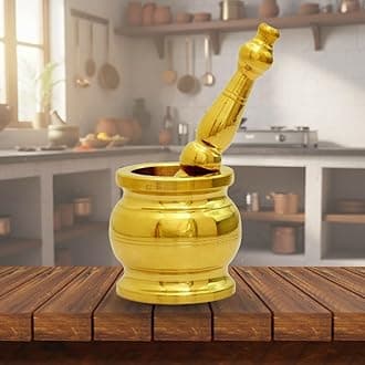 DMI Brass Mortar and Pestle Set (Khalbatta/Okhli/Imam Dasta) – Traditional Kitchen Grinder – 3" Diameter