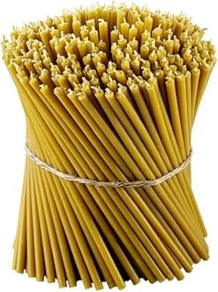 Pure Beeswax Candles - Honey-Scented, Decorative Thin Taper Candles - Ideal for Birthday Decoration or Church Prayers - Yellow Drip Free, Tall & Smokeless Pack of 50 pcs, 8.1 x 0.26 inch