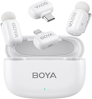 Boyamini Wireless Lavalier Microphone for iPhone/iPad Android Device with 2 Plugs&2 Ultra Mini Mics with 30H Usage, AI Voice Change, Lapel Microphone for Vlog, Streaming, TikTok, YouTube(White)