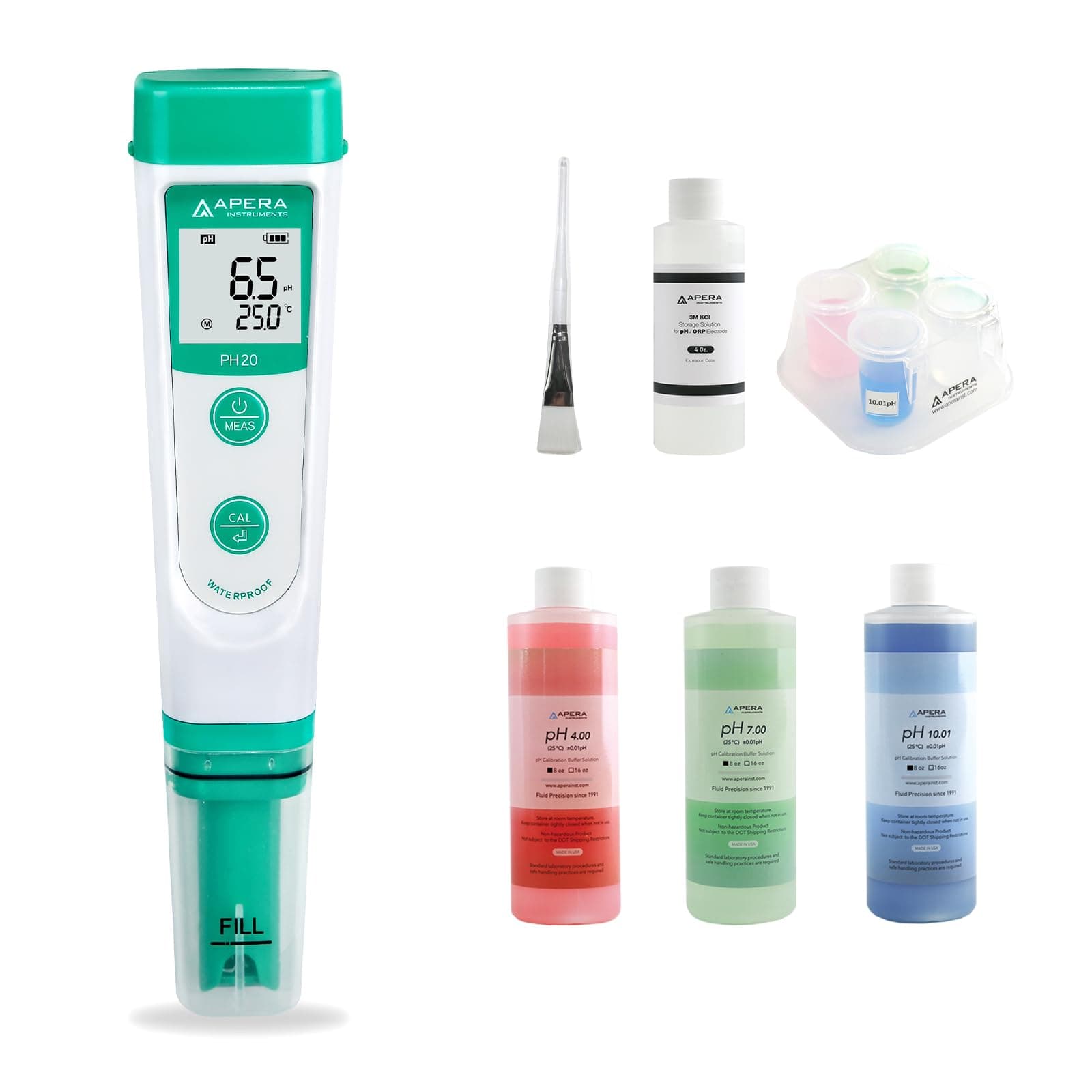 LLC AI209-T Value Series PH20 pH Tester Combo Kit with 8 oz. calibration buffers (4,7,10), 4 oz. 3M KCL Storage Solution, Probe Cleaning Brush & CalPod Solution Holder