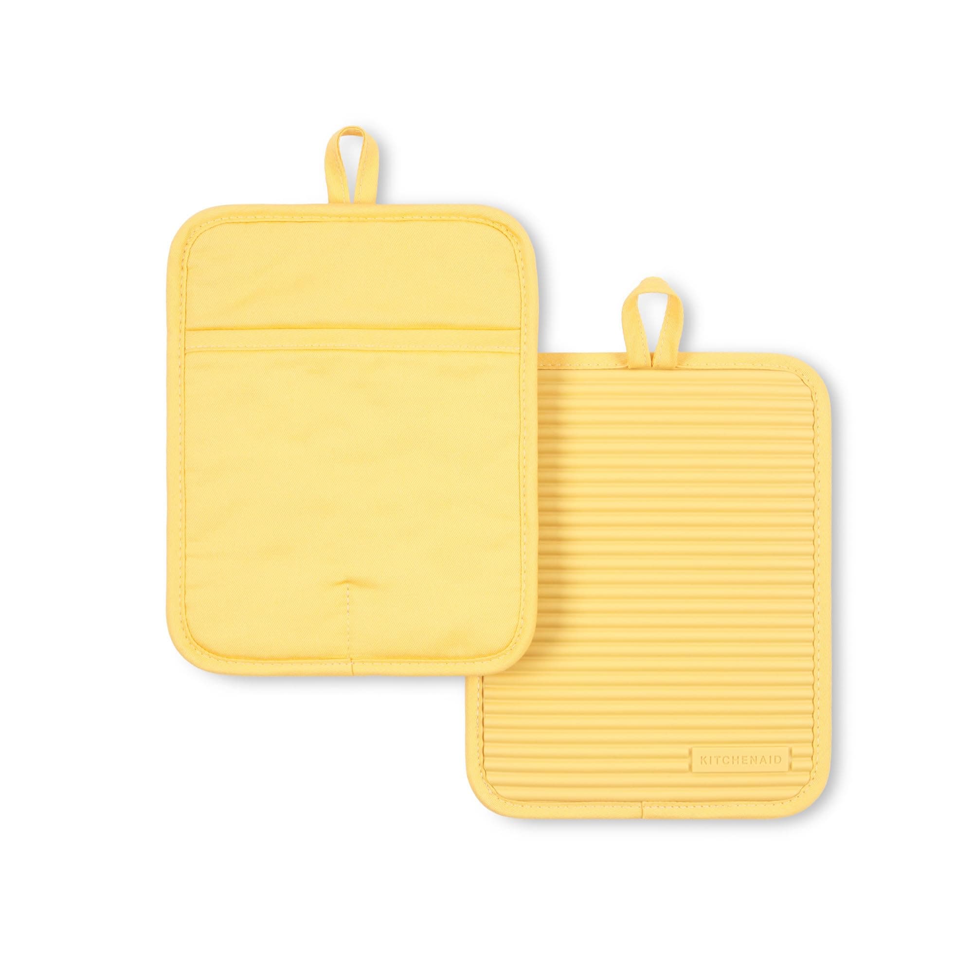 KITCHENAID Ribbed Soft Silicone Pot Holder 2-Pack Set, 7"x9", Butter Yellow