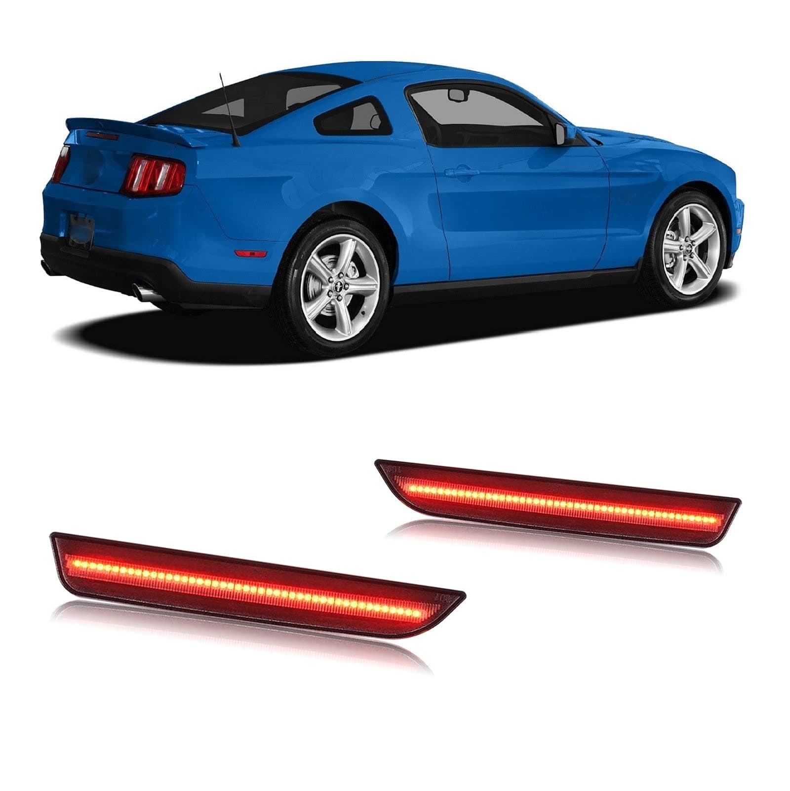 Rear Side Marker Light Kit for Ford Mustang 2010-2014, Smoked Lens Red Full LED Rear Bumper Sidemarker Reflectors for Ford Mustang 2010 2011 2012 2013 2014-2PCS