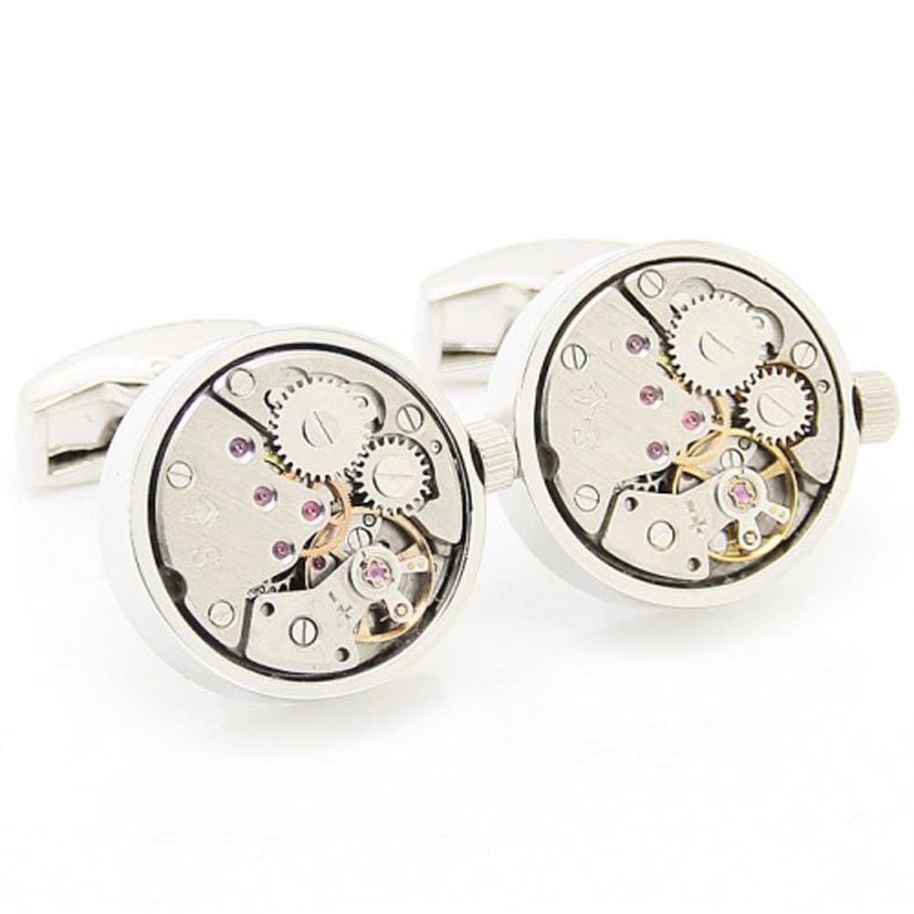 Men's Collection Steam Punk Cufflinks Real Functioning Watch Movements Cuff Links with Presentation Box