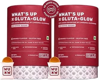 What's Up Wellness Gluta-Glow Gummies | Liposomal Glutathione Supplement with Vitamion C for Radiant Skin Tone | Depigmentation | Detoxification | 60 Days | Men & Women | No Added Sugar