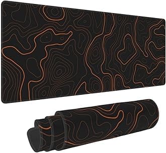 Orange Topographic Mouse Pad Large Gaming XL Geographic Map Lines Contour Desk Mat Extend Long Mousepad for Computer Laptop Office Non-Slip Rubber Stitched Edges 31.5 x 11.8 Inch