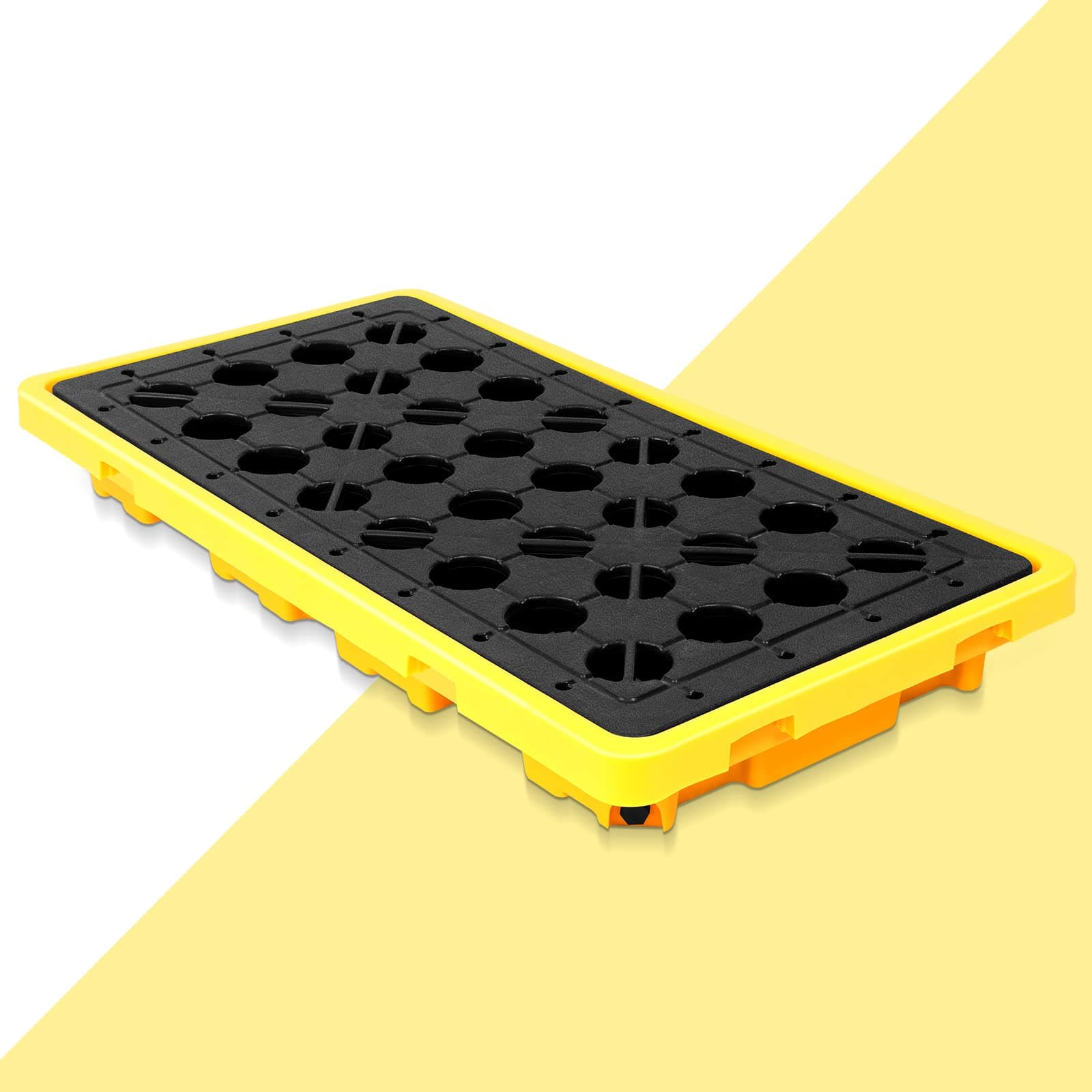 Pinkunn Spill Platform Spill Containment Platform with Grating Stackable Modular Platform with Drain Outlet Modular Platform Pallets Spill Containment Tray(Yellow,51.2 x 26.8 x 6 Inches)