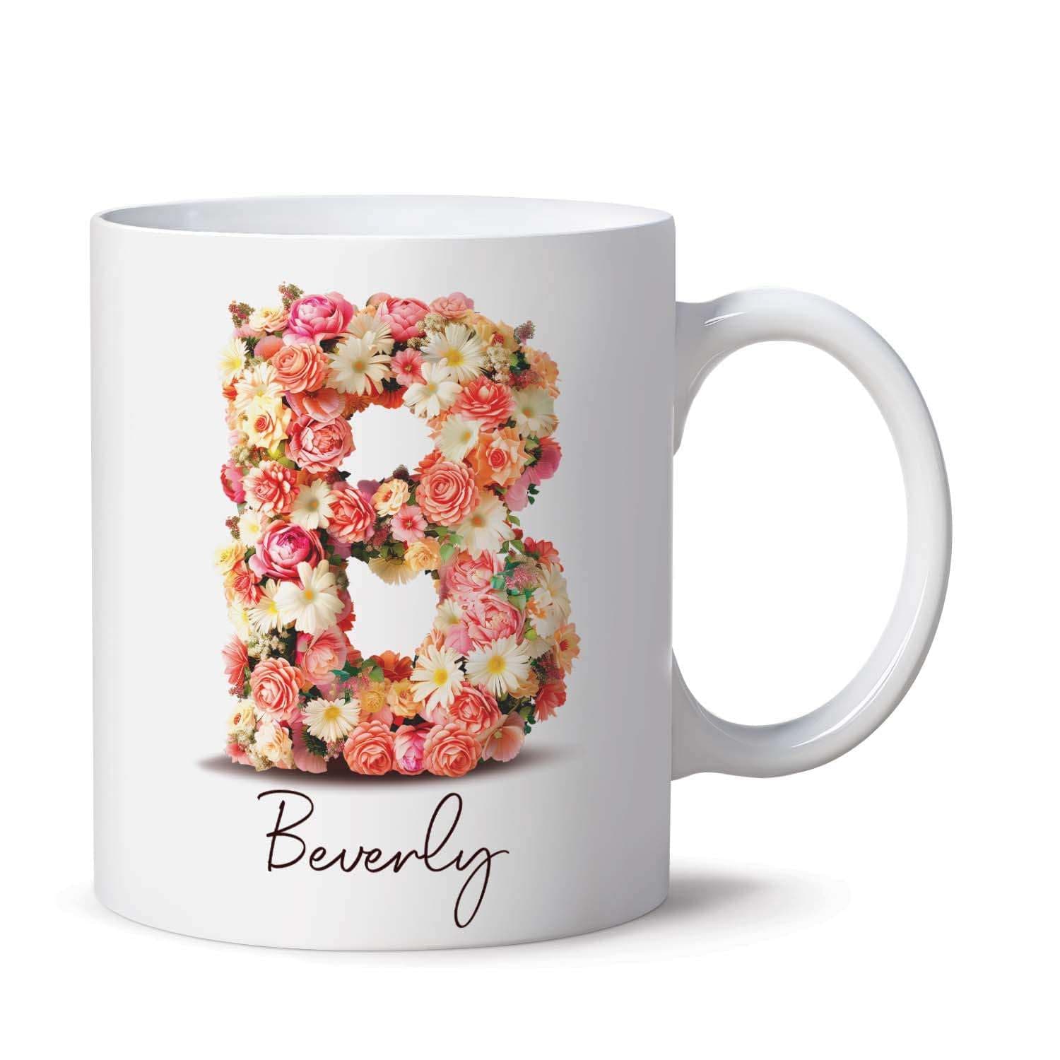 Personalized Letter B Alphabet Travel Mug, Custom Name Ceramic Mug, Customized Monogram Initial Coffee Cup, Letter Monogram B Tea Cup, Alphabet Mugs, Letter B With Flower On Mugs