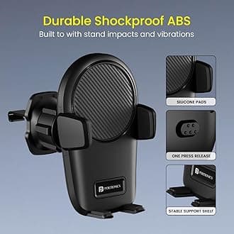 Portronics Clamp Z Car Phone Holder Stand with 360 Degree Rotation, AC Vent Mount, Strong Grip, Single Hand Use, Shockproof Build, Mobile Stand for Car (Black)