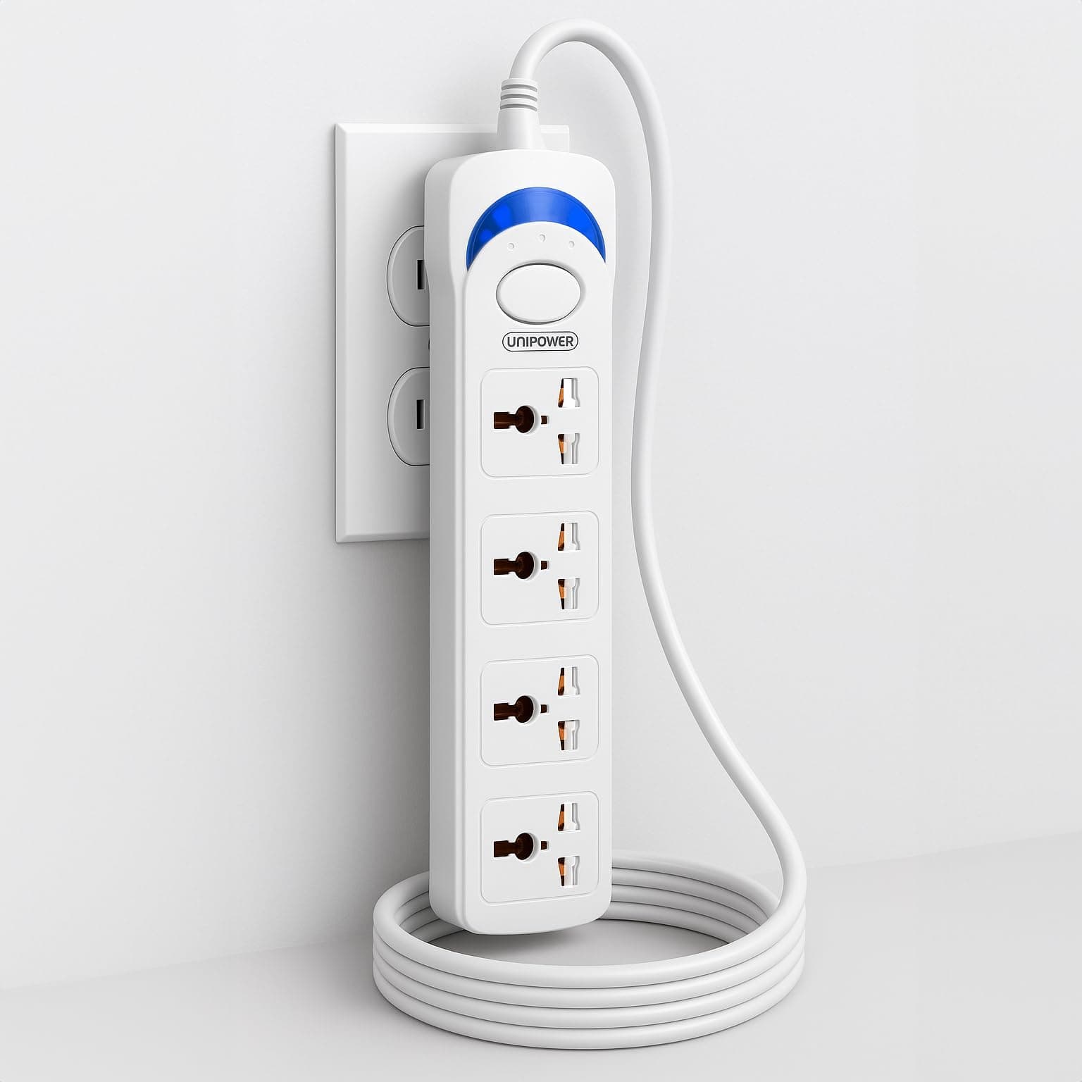 EX-1287 Power Socket with 4 Way Outlets and Extension Cord, 3 Meter Length, White