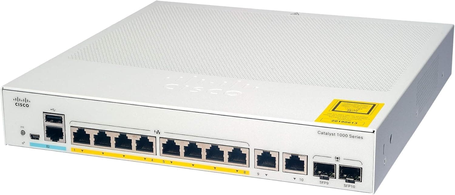 CiscoCatalyst 1000-8T-2G-L Network Switch, 8 Gigabit Ethernet (GbE) Ports, 2X 1G SFP/RJ-45 Combo Ports, Fanless Operation, Enhanced Limited (C1000-8T-2G-L)
