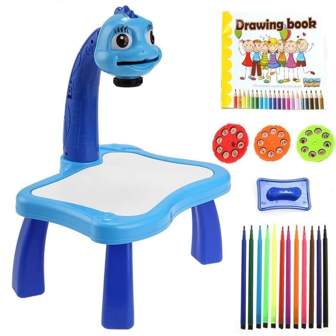 Drawing Projector Painting Desk Table with 3 Patterns -12 Colorful Water Pens with Table Lamp for Better Creativity and Education for Kids